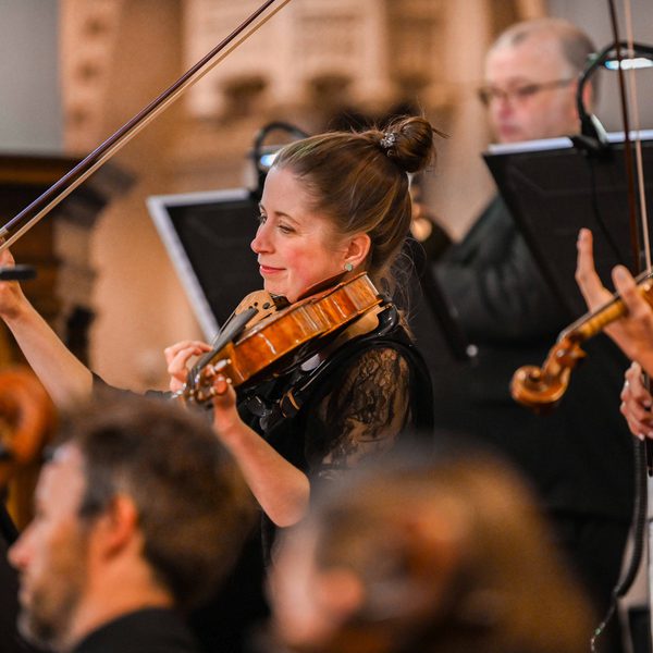Group of violinists on stage