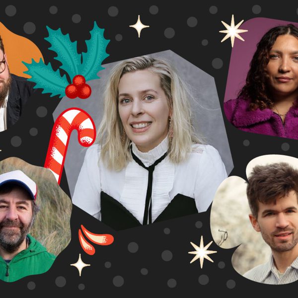 Sarah Pascoe and other featured comedians in a Christmas design poster.
