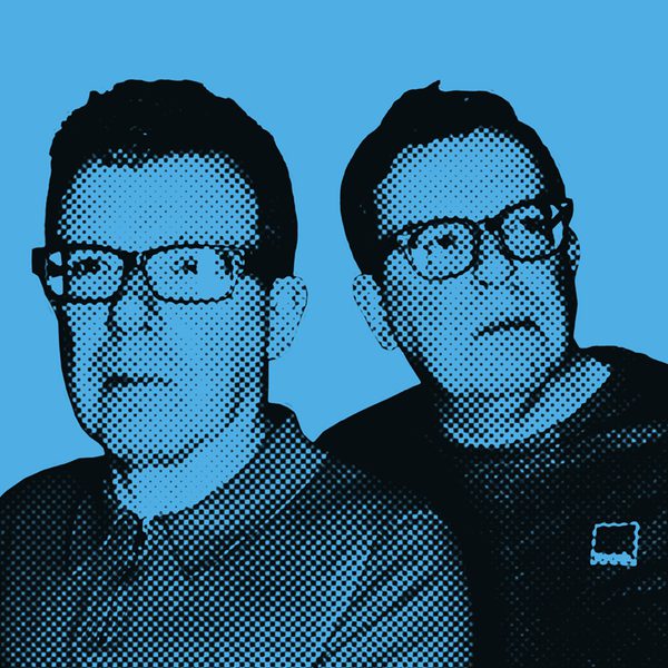 A blue photo of the members of The Proclaimers looking away from the camera