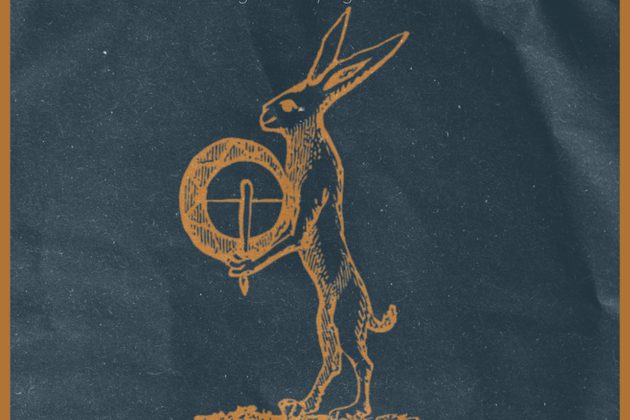 Illustration of a golden hare holding a cymbal and a baton