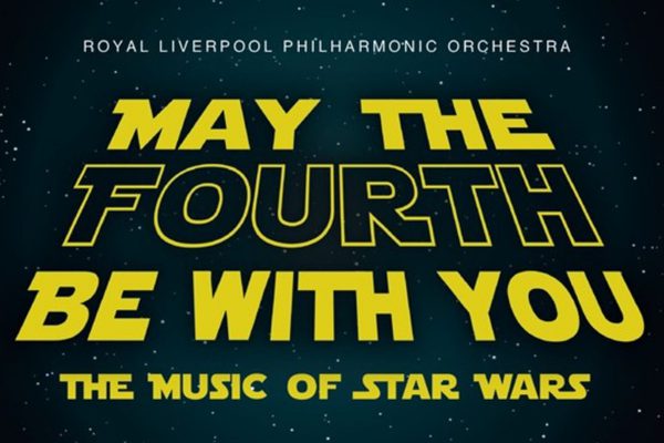 May the Fourth be with You in yellow text in front of a starry background